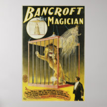 Vintage Magic Poster, Magician Bancroft och Lejon