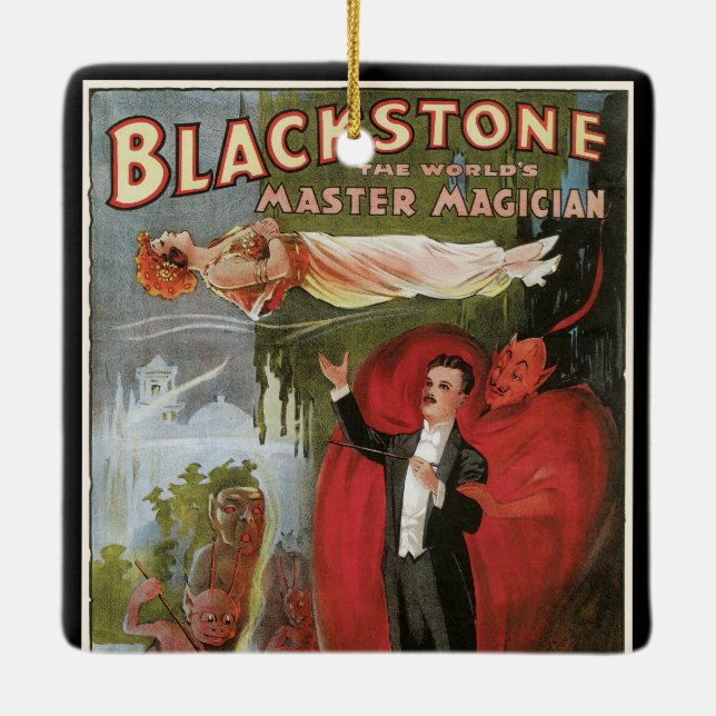 Vintage Magic Poster, Underbar Blackstone Magician Julgransprydnad Keramik (Baksida)
