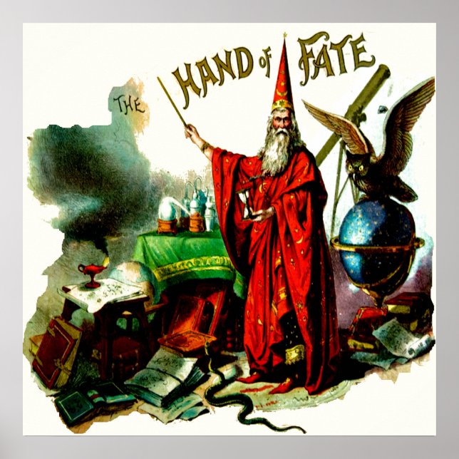 Vintage Magic Wizard Merlin Litho Label Art Poster (Framsidan)