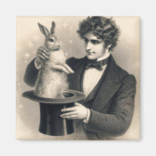 Vintage Magician and Rabbit Magic Trick Magnet