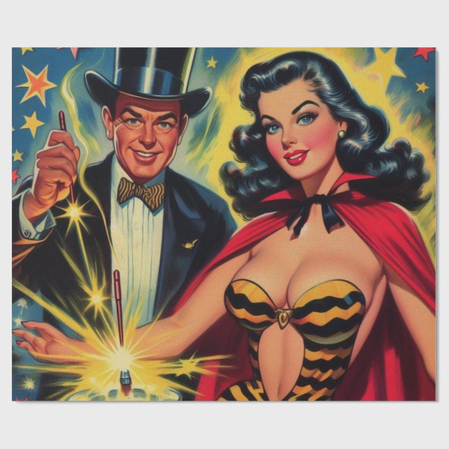 Vintage Magician Pin Up Presentpapper (Platt)