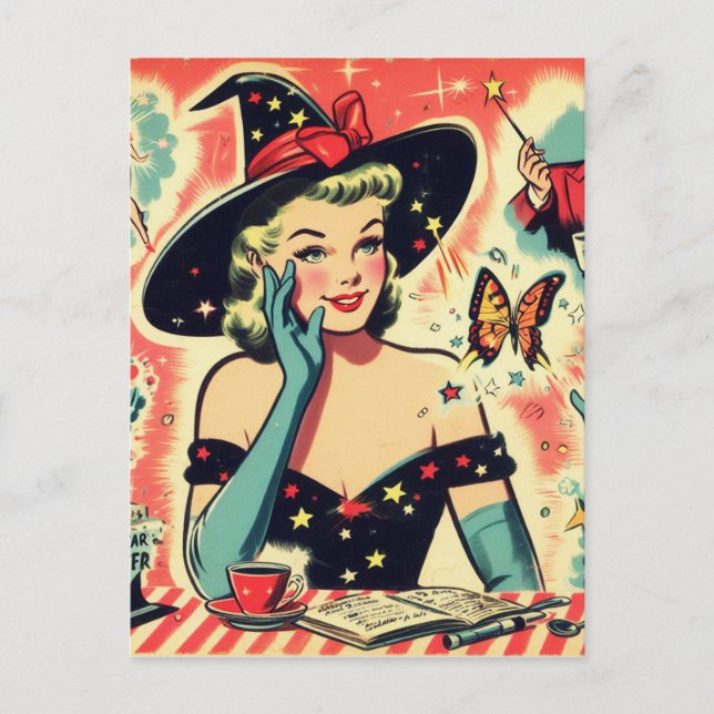 Vintage Magician Pin Up Vykort (Framsida)