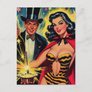 Vintage Magician Pin Up Vykort