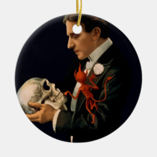 Vintage Magician, Thurston Holding a Human Skull Julgransprydnad Keramik