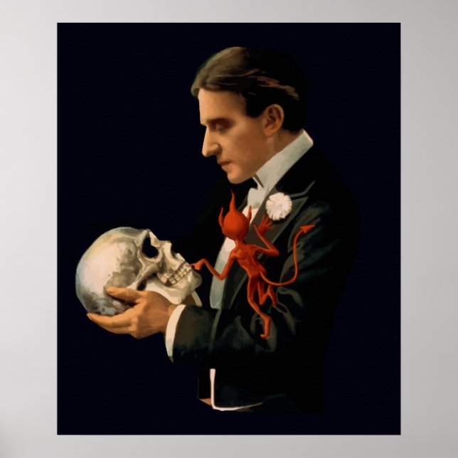 Vintage Magician, Thurston Holding a Human Skull Poster (Framsidan)
