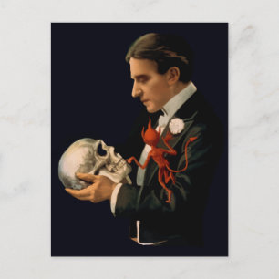 Vintage Magician, Thurston Holding a Human Skull Vykort