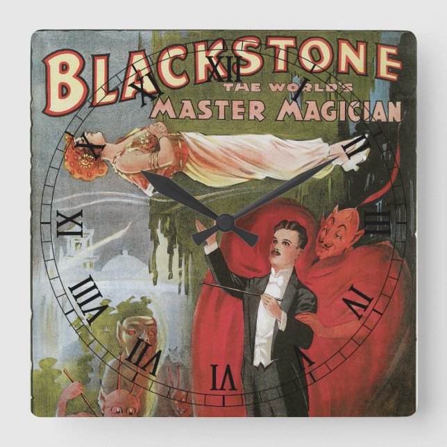 Vintage magiplakat, Great Blackstone Magiker Fyrkantig Klocka (Framsida)