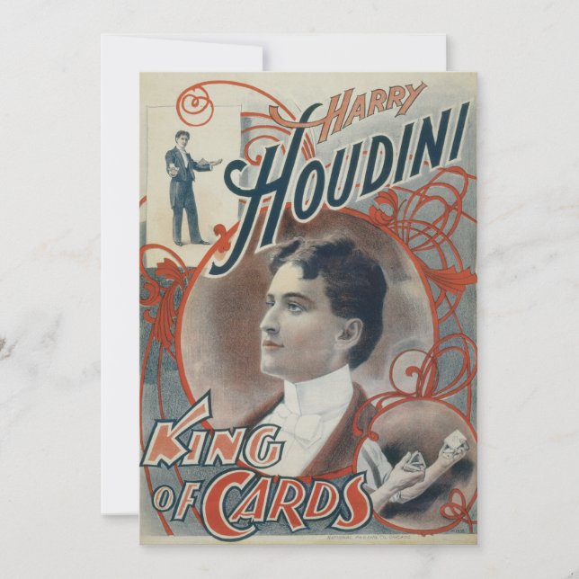 Vintage magiplakat, trollkarlen Harry Houdini Inbjudningar (Framsida)
