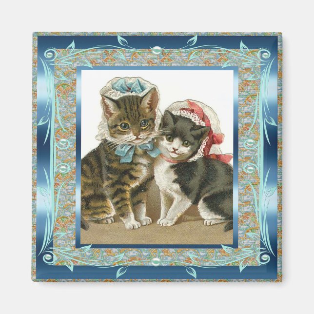 Vintage Magnet Vintage Tealblå Katter (Framsidan)
