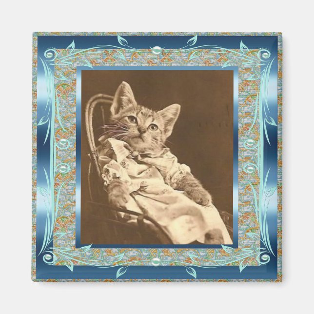 Vintage Magnet Vintage Tealblå Katter (Framsidan)