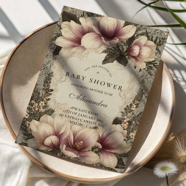 Vintage Magnolia Bebis Shower Inbjudningar (Skapare uppladdad)