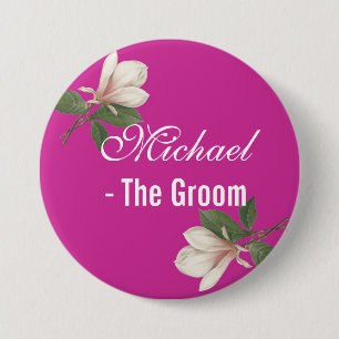 vintage magnolia-blomman i rosa. bröllop-groom knapp