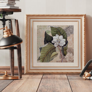 Vintage Magnolia Blommar Shabby Elegance Poster