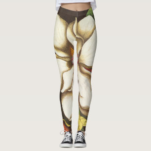 Vintage Magnolia Blommor Växt Med Frön Leggings