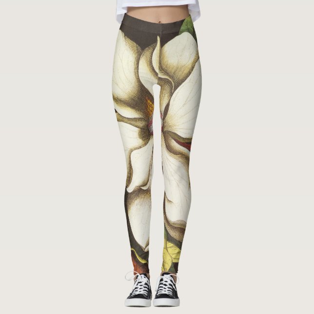 Vintage Magnolia Flowers Plant med utsäde Leggings (Framsida)