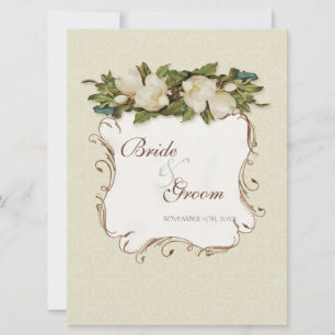 Vintage Magnolia Swirls Damask Wedding Inbjudan