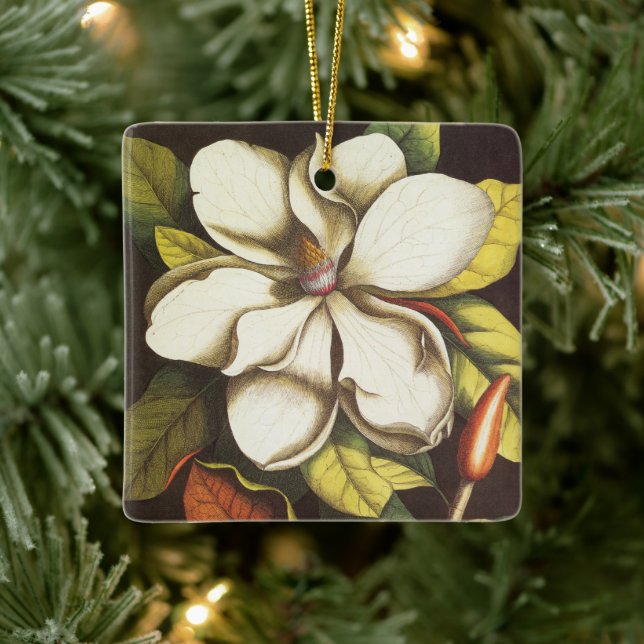 Vintage Magnoliablommor Växt Med Frön Julgransprydnad Keramik (Träd)
