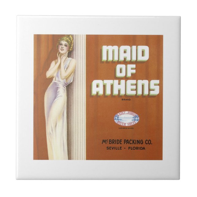 Vintage Maid of Aten Fruit Låda-etikett Kakelplatta (Framsidan)