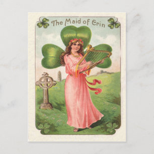 Vintage Maid of Erin St patrick's day Card Vykort