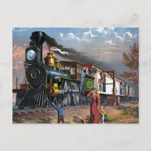 Vintage Mail Tåg Travel Illustration Art Vykort