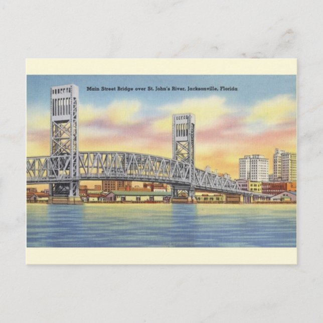 Vintage Main Street Bridge Jacksonville Postcard Vykort (Framsida)