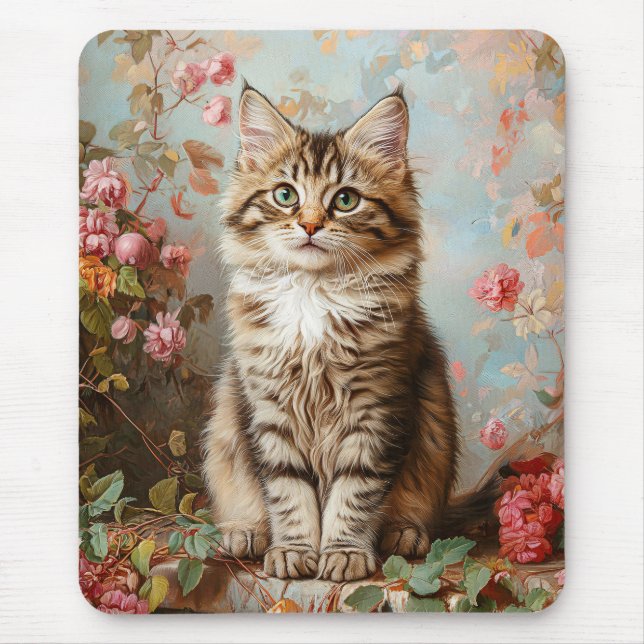 Vintage Maine Coon Kitten Painting Musmatta (Framsidan)