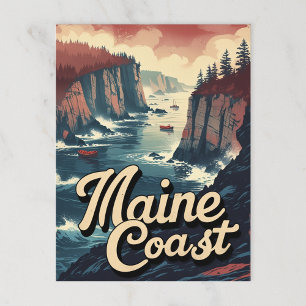 Vintage Maine Kusten Boats & Cliffs Vykort