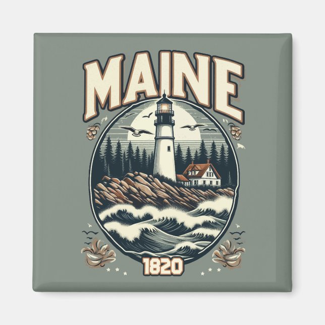 Vintage Maine Lighthouse Magnet (Framsidan)