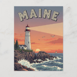 Vintage Maine Lighthouse Travel Vykort