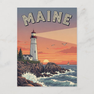 Vintage Maine Lighthouse Travel Vykort