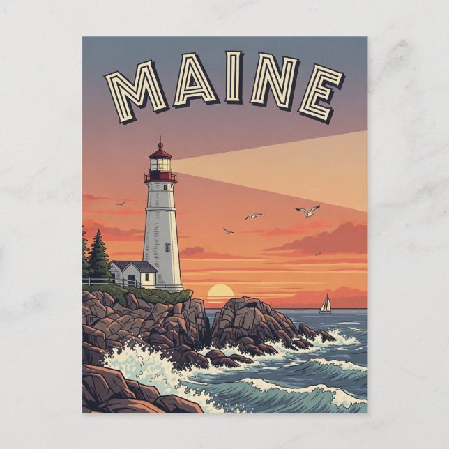 Vintage Maine Lighthouse Travel Vykort (Framsida)