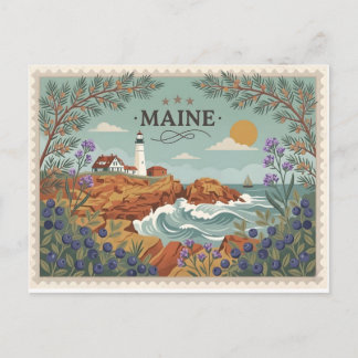 Vintage Maine State Kustfyrar Resor Helg Vykort