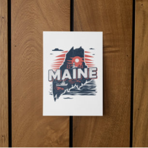 Vintage Maine USA delstats karta Resa Vykort