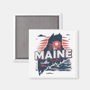 Vintage Maine USA delstatskarta Resa Magnet