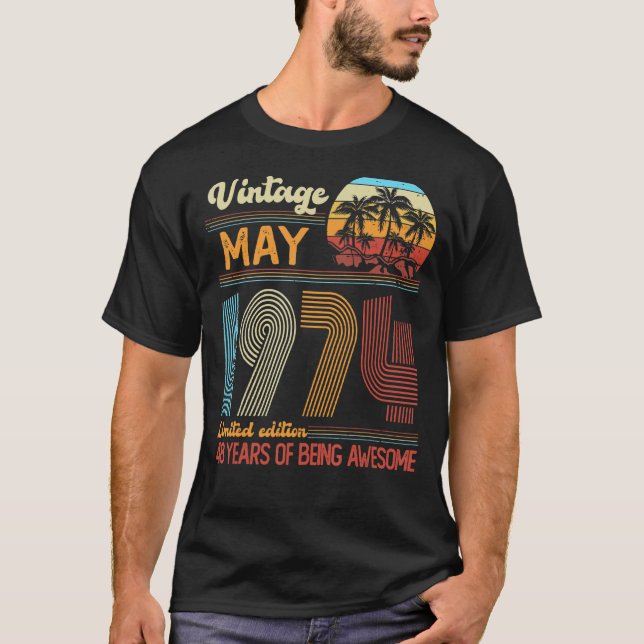Vintage maj 1974 Födelsedag 1 T Shirt (Framsida)