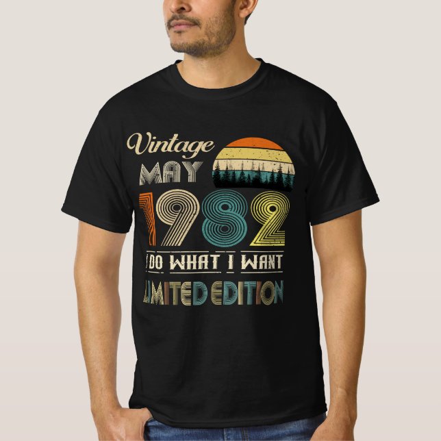Vintage Maj 1982 T-Shirt - Retro Stil Birthday (Framsida)
