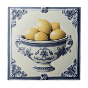 Vintage Majolica Lemon Tiles Kakelplatta