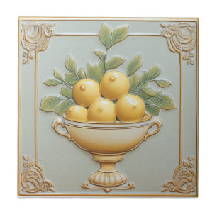 Vintage Majolica Lemon Tiles Kakelplatta