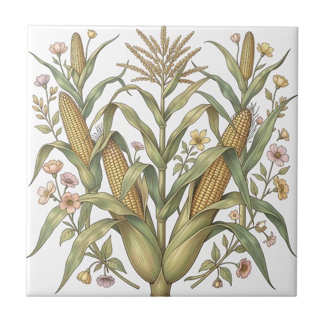 Vintage Majs Botanisk Illustration Kakelplatta (Framsidan)