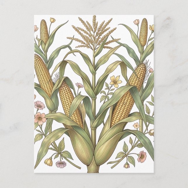 Vintage Majs Botanisk Illustration Vykort (Framsida)