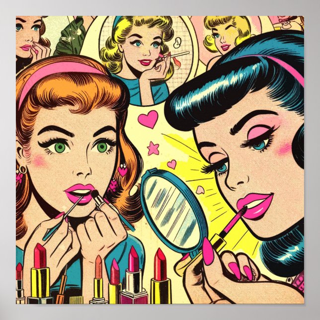 Vintage Makeup Girls-Tecknader Poster (Framsidan)
