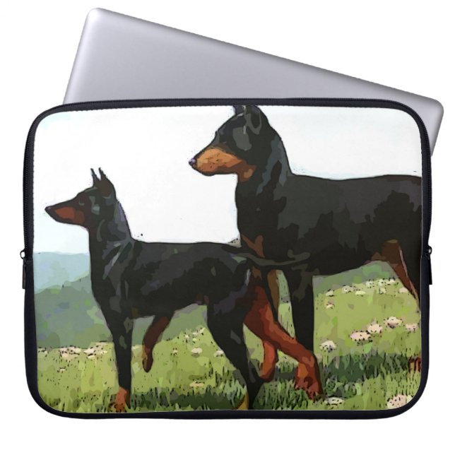 Vintage Målade Dobermann Datorfodral (Framsidan)