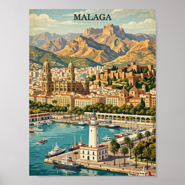Vintage Malaga Spanien Researbeten Poster (Framsidan)