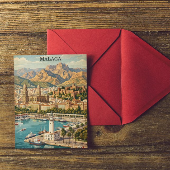 Vintage Malaga Spanien Researbeten Vykort (Retro Malaga Spain Travel Postcard)