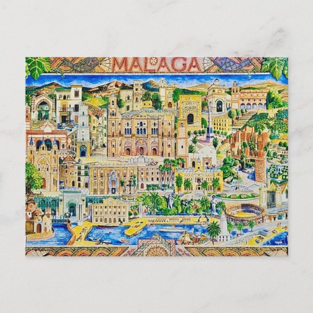 Vintage Malaga Spanien vykort (Framsida)