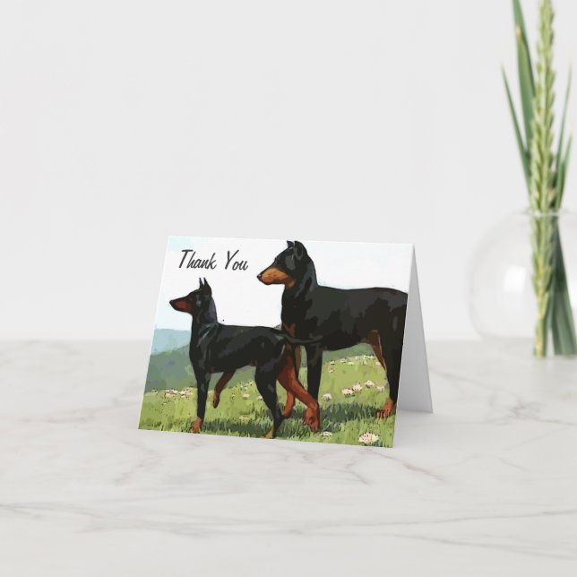 Vintage Målat Doberman Tackkort Card (Framsida)