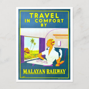 Vintage Malayan Railway Travel Poster Vykort