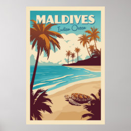 Vintage Maldives Sea Turtle Poster