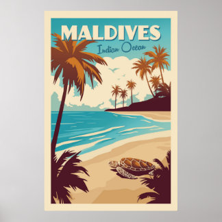 Vintage Maldives Sea Turtle Poster