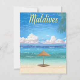 Vintage Maldives Tropical Beach Parasol Travel Vykort